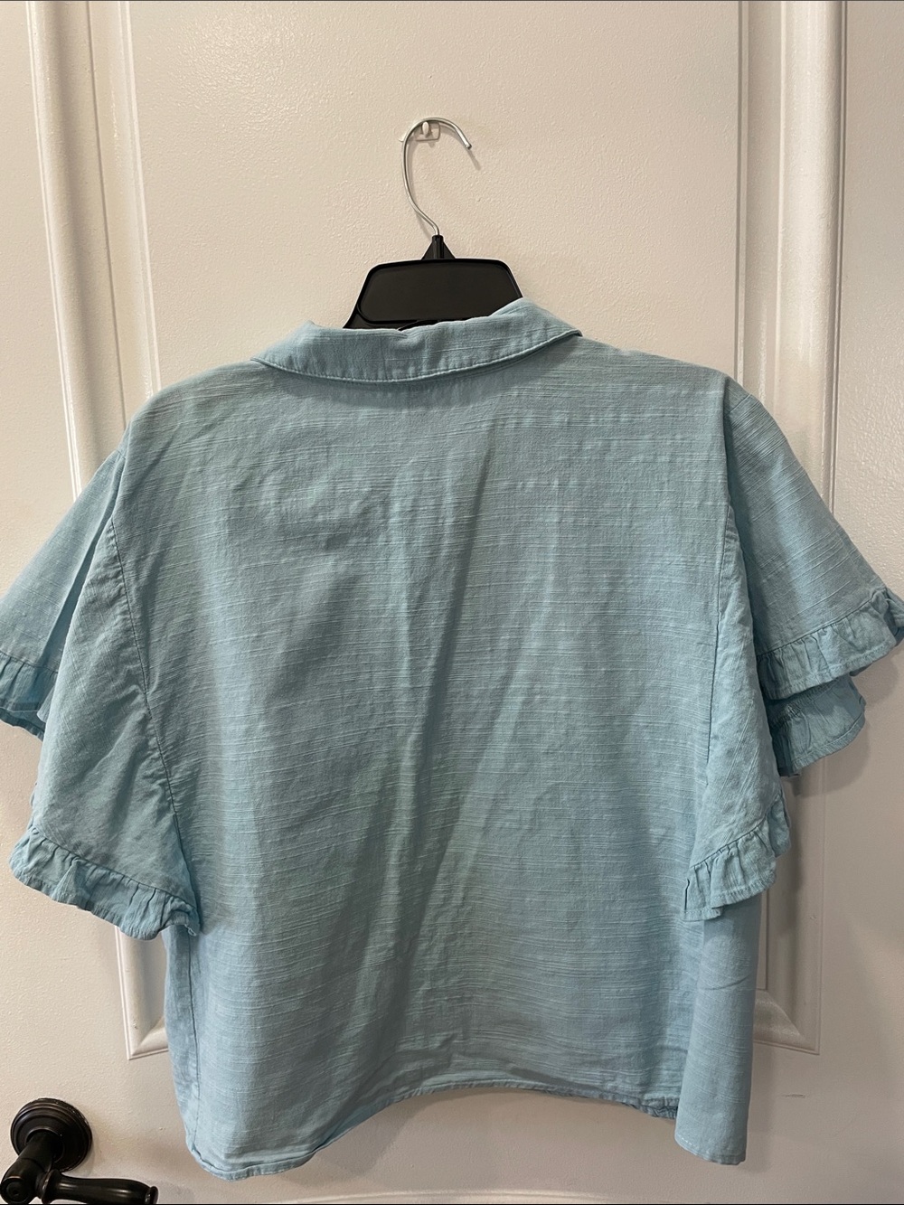 Universal Thread Light Blue Button-Front Ruffle Sleeve Blouse - Picture 2 of 5
